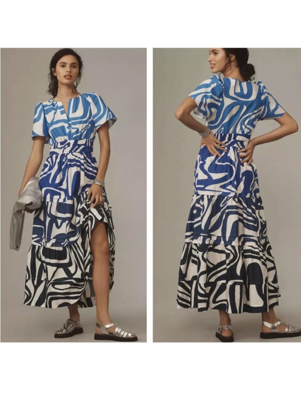 Anthropologie Somerset Maxi Dress Cotton Poplin Blue Swirl Sz XS